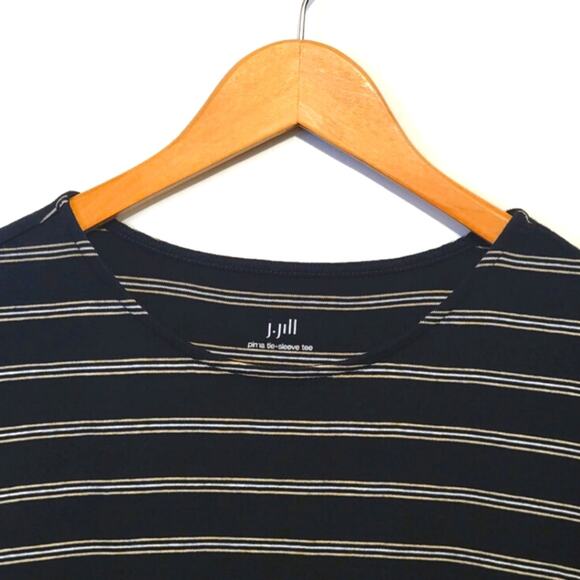 J Jill Pima Tie Sleeve Tee Crew Neck Black and White Stripe Cotton Top Size M - Picture 6 of 11